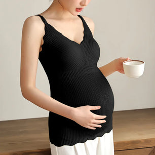 Women's Spandex V-Neck Sleeveless Solid Pattern Maternity Tops