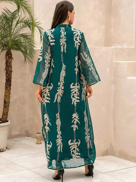 Women's Arabian Polyester Full Sleeves Embroidery Pattern Dress