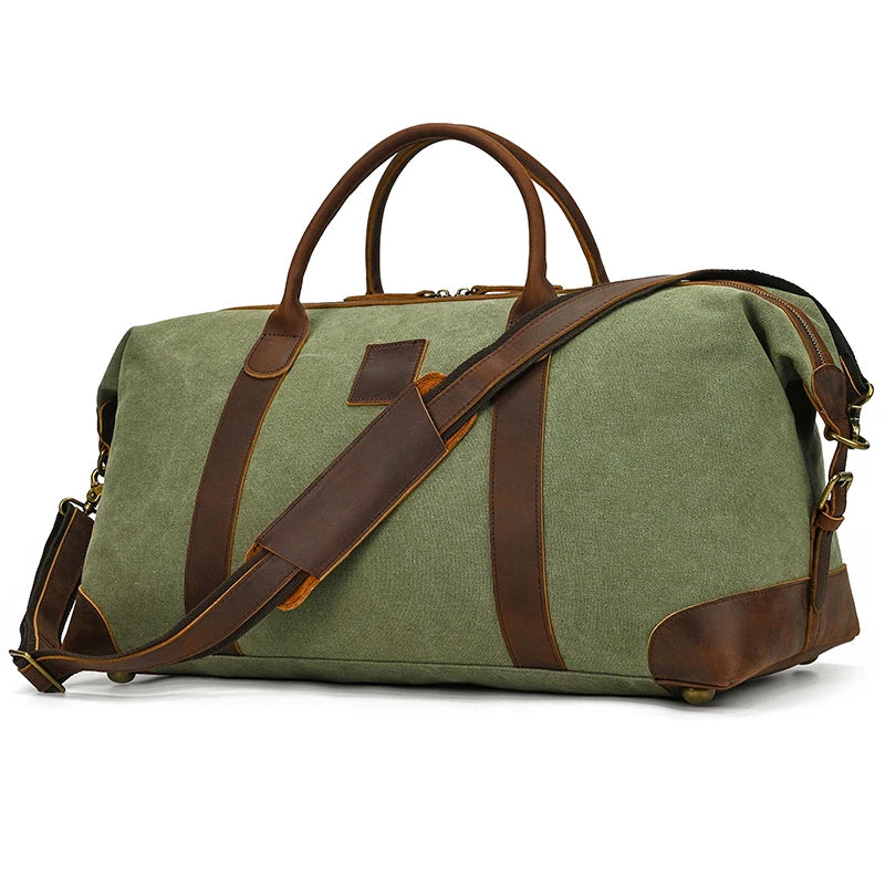 Men's Canvas Solid Pattern Zipper Large Capacity Shoulder Bag