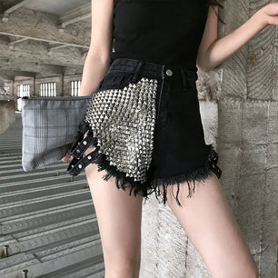 Women's Cotton High Waist Button Fly Closure Solid Pattern Shorts