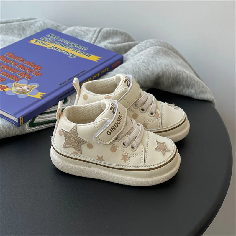 Kid's Leather Round Toe  Hook Loop Closure Casual Wear Sneakers