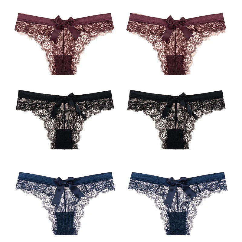 Women's 6 Pcs Spandex Low Waist Breathable Lace Pattern Panties