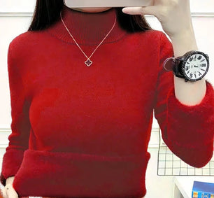 Women's Acrylic High-Neck Long Sleeve Pullover Casual Sweater