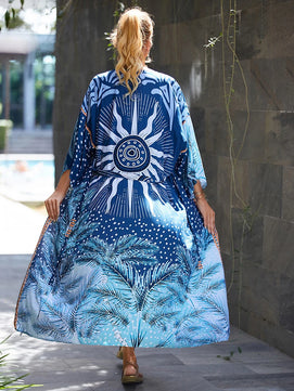 Women's Polyester Long Sleeves Printed Kaftan Beach Cover Up