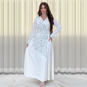 Women's Arabian Polyester Full Sleeve Rhinestone Elegant Dress