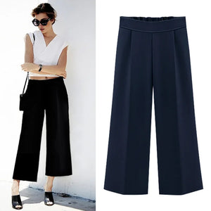 Women's Polyester Mid Elastic Waist Closure Casual Solid Pants
