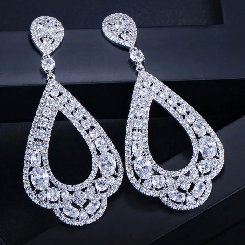 Women's Copper Cubic Zirconia Trendy Bridal Wedding Drop Earrings