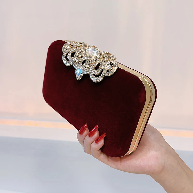 Women's Corduroy Hasp Closure Solid Pattern Bridal Wedding Clutch