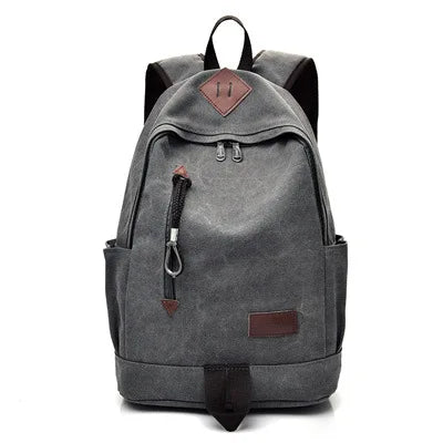 Men's Canvas Zipper Closure Solid Pattern Silt Pocket Backpack