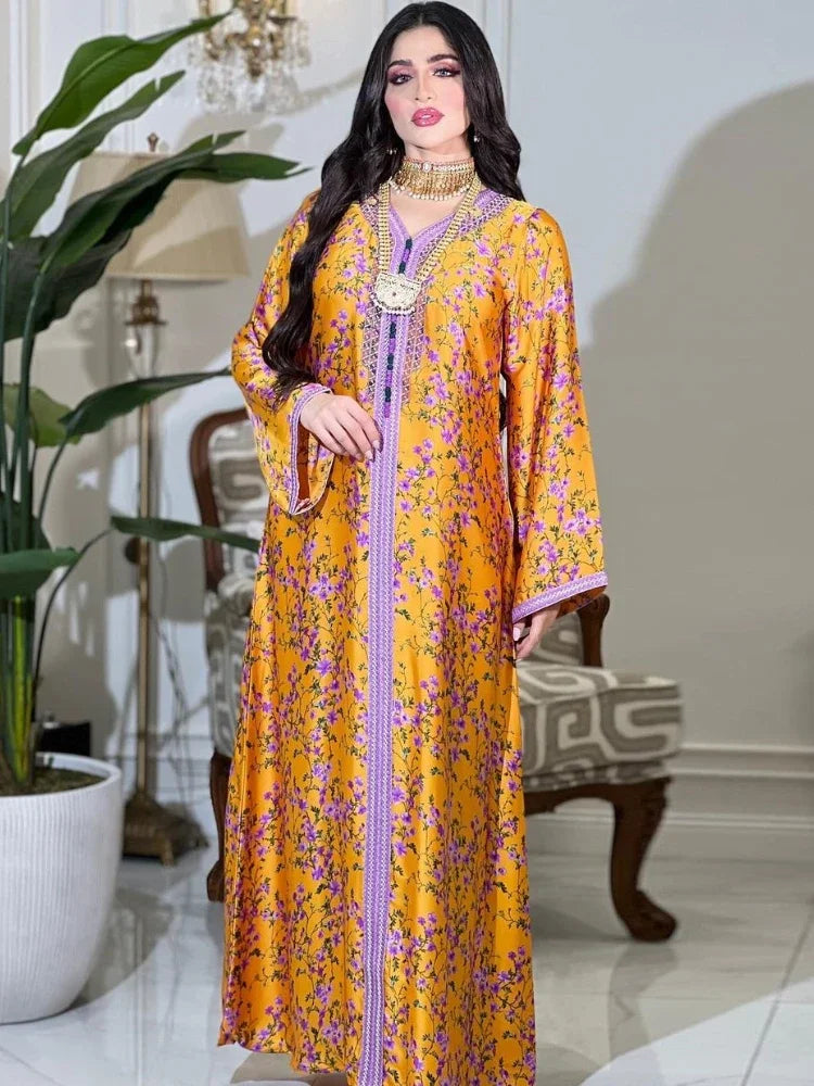 Women's Arabian Polyester Full Sleeves Printed Pattern Dress