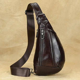 Men's Genuine Leather Zipper Closure Solid Pattern Shoulder Bag