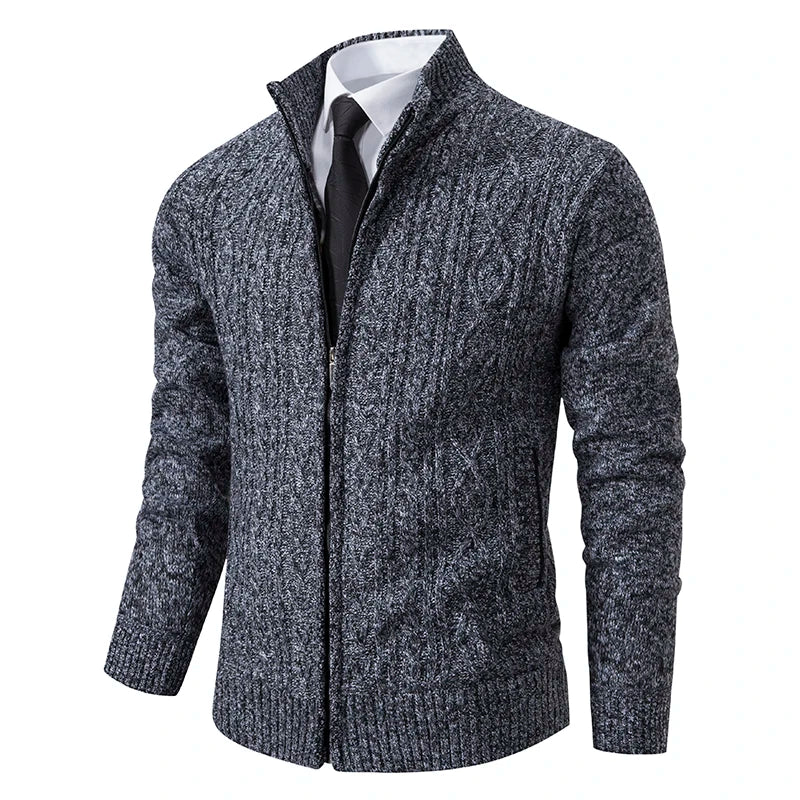 Men's Acrylic Full Sleeve Zipper Closure Knitted Winter Sweater