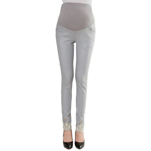 Women's Spandex Button Fly Closure Solid Pattern Maternity Pants