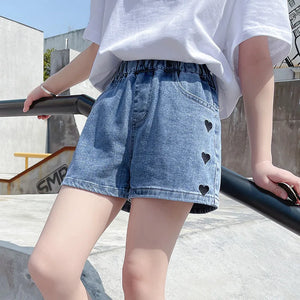 Kid's Girl Cotton Elastic Waist Closure Denim Casual Wear Shorts