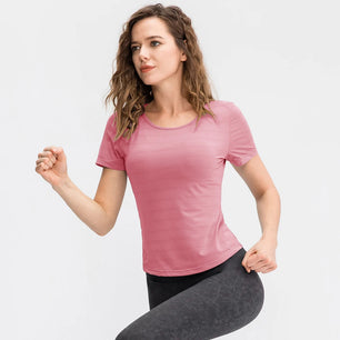 Women's Nylon Short Sleeves Quick-Dry Yoga Fitness Running Top