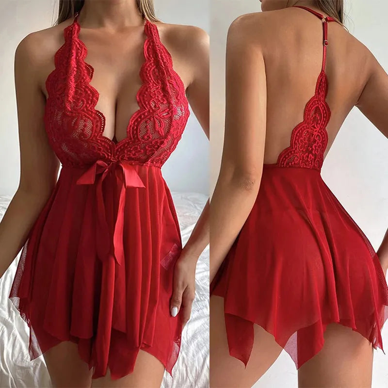 Women's V-Neck Polyester Sleeveless Nightgown Sleepwear Dress