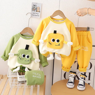 Baby's O-Neck Cotton Full Sleeve Pullover Closure Two-Piece Suit