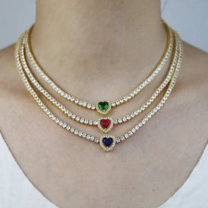 Women's Copper Cubic Zirconia Heart Shape Link Chain Necklace