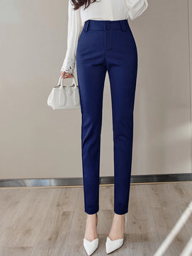 Women's Cotton High Waist Zipper Fly Closure Solid Pattern Pants