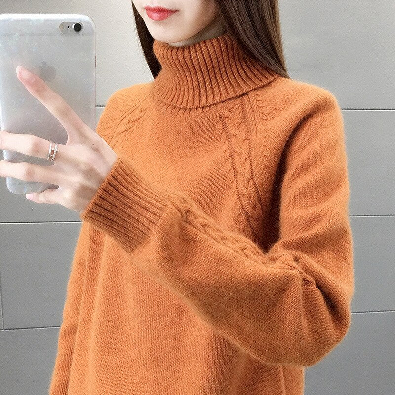 Women's Acrylic Turtleneck Full Sleeves Casual Pullover Sweater