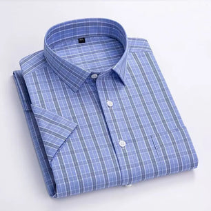 Men's Cotton Turn-Down Collar Short Sleeves Single Breasted Shirt