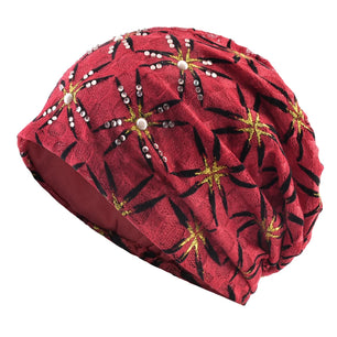 Women's Cotton Skullies Beanies Floral Pattern Double Layer Cap