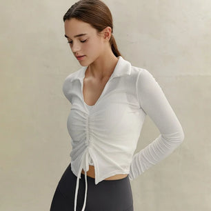 Women's Turn-Down Collar Nylon Long Sleeves Fitness Sport Tops