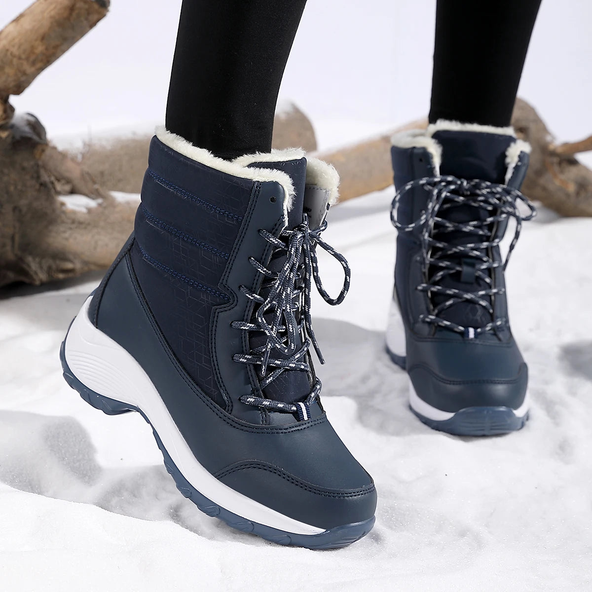 Women's PU Round Toe Lace-Up Closure Casual Wear Winter Shoes