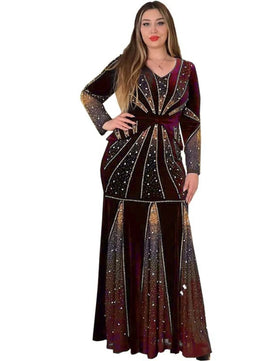 Women's Arabian Polyester Full Sleeves Sequined Pattern Dress