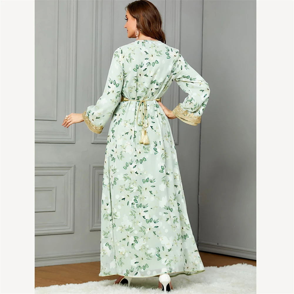 Women's Arabian Polyester Full Sleeve Print Pattern Elegant Dress