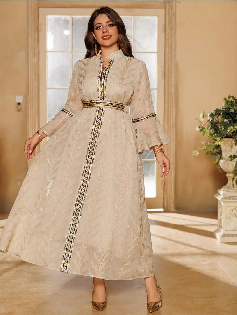 Women's Arabian Polyester Full Sleeves Embroidery Pattern Dress