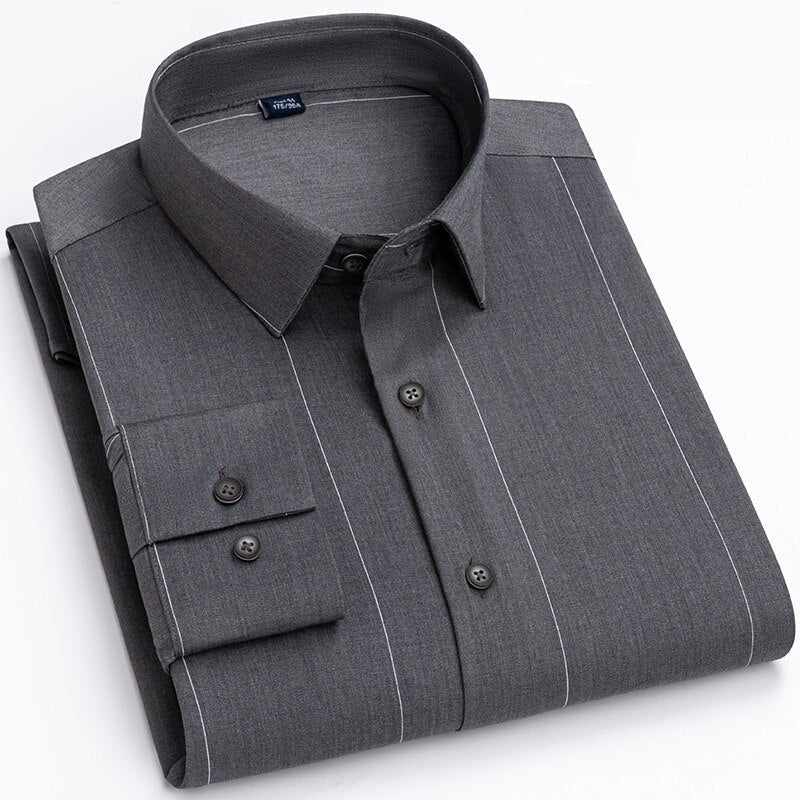 Men's Bamboo Fiber Turn-Down Collar Single Breasted Formal Shirt