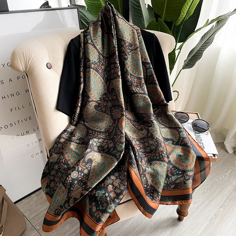 Women's Silk Neck Wrap Printed Pattern Trendy Beach Scarves