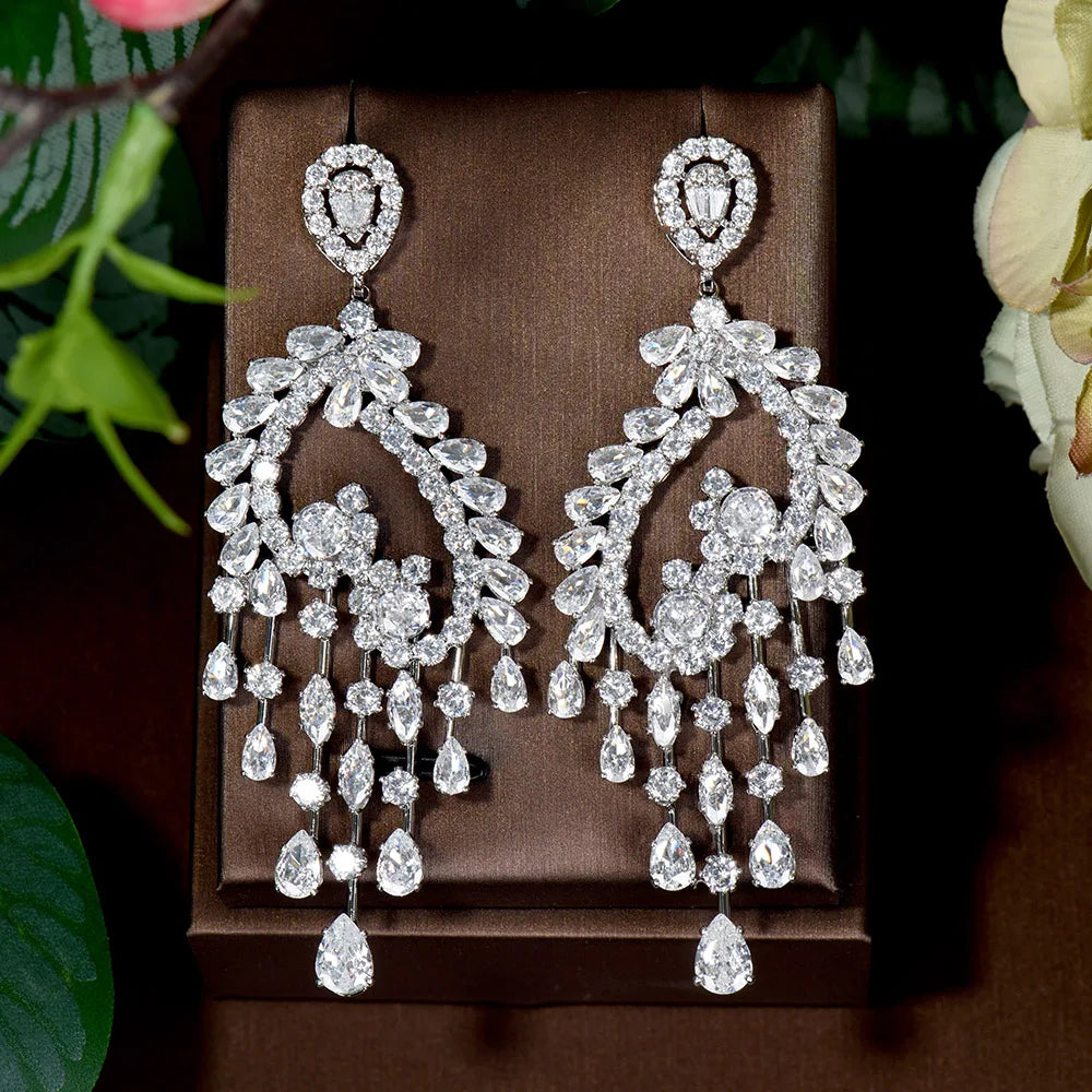 Women's Copper Cubic Zirconia Trendy Water Drop Wedding Earrings