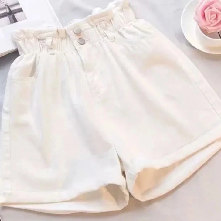 Women's Polyester High Waist Zipper Fly Casual Plain Denim Shorts