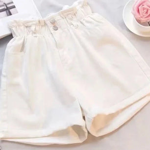 Women's Polyester High Waist Zipper Fly Casual Plain Denim Shorts