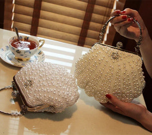 Women's Felt Pearl Pattern Rhinestone Classic Wedding Clutch