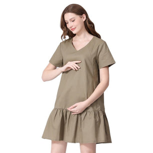Women's Spandex V-Neck Short Sleeves Casual Maternity Dress