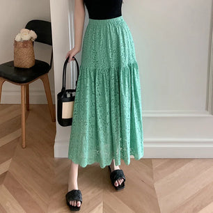 Women's Polyester Elastic High Waist Pleated Pattern Casual Skirts