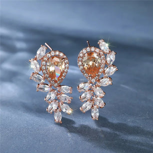 Women's Copper Cubic Zirconia Trendy Bridal Wedding  Stud Earrings