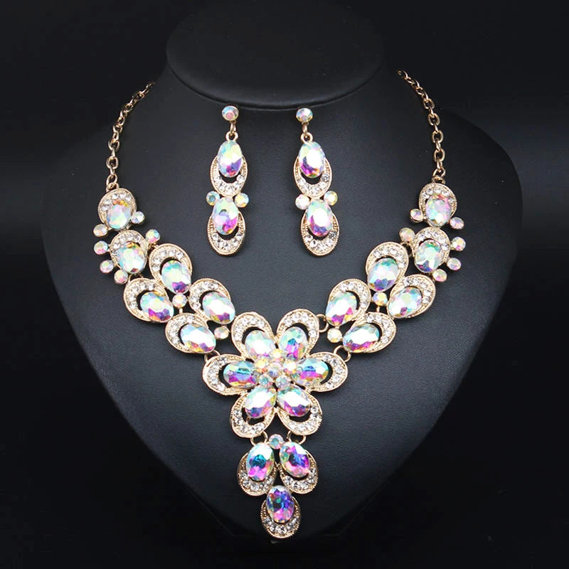 Women's Copper Alloy Crystal Flower Shaped Bridal Jewelry Set