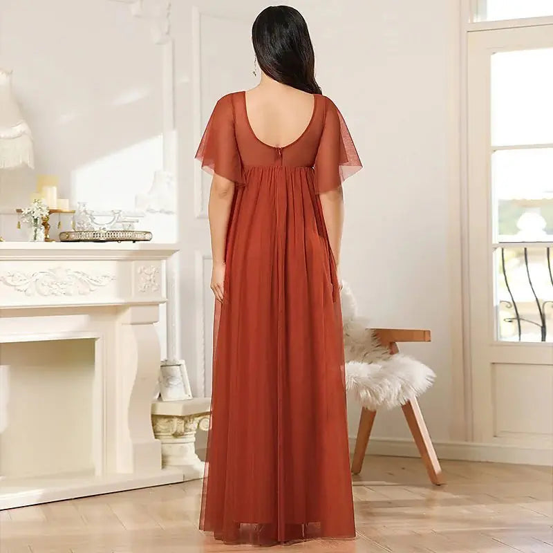 Women's Polyester V-Neck Short Sleeves Pleated Maternity Dress