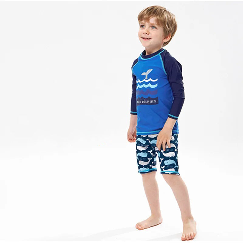 Kid's Boy O-Neck Spandex Full Sleeve Printed Pattern Swimsuit