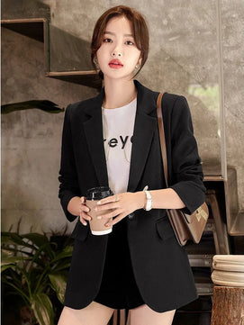 Women's Polyester Notched Full Sleeves Single Button Blazer