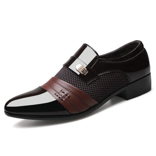 Men's Leather Pointed Toe Slip-On Closure Patchwork Formal Shoes