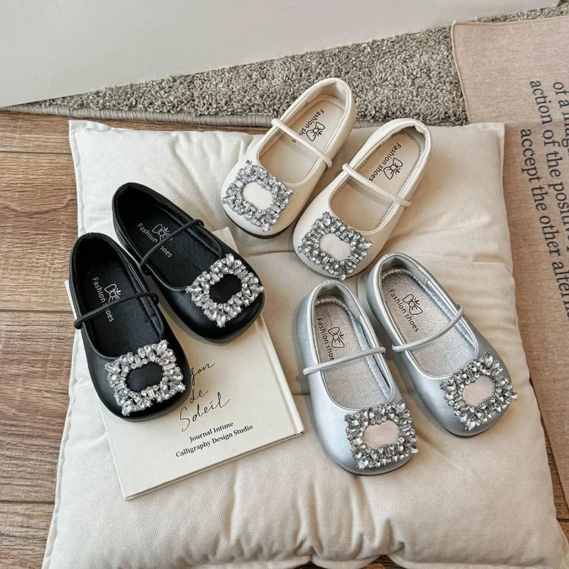 Kid's PU Square Toe Breathable Rhinestone Formal Wear Shoes