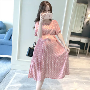 Women’s Polyester V-Neck Short Sleeves Dotted Maternity Dress