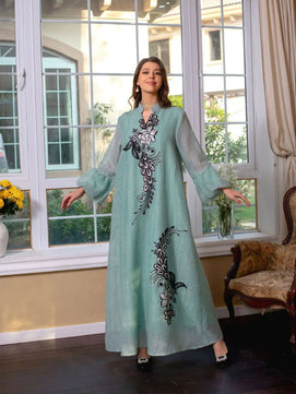 Women's Arabian Polyester Full Sleeve Embroidery Pattern Dress