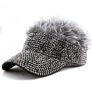 Women's Cotton Adjustable Strap Rhinestone Sun Protection Cap