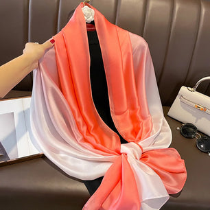 Women's Silk Neck Wrap Gradient Pattern Trendy Beach Scarves